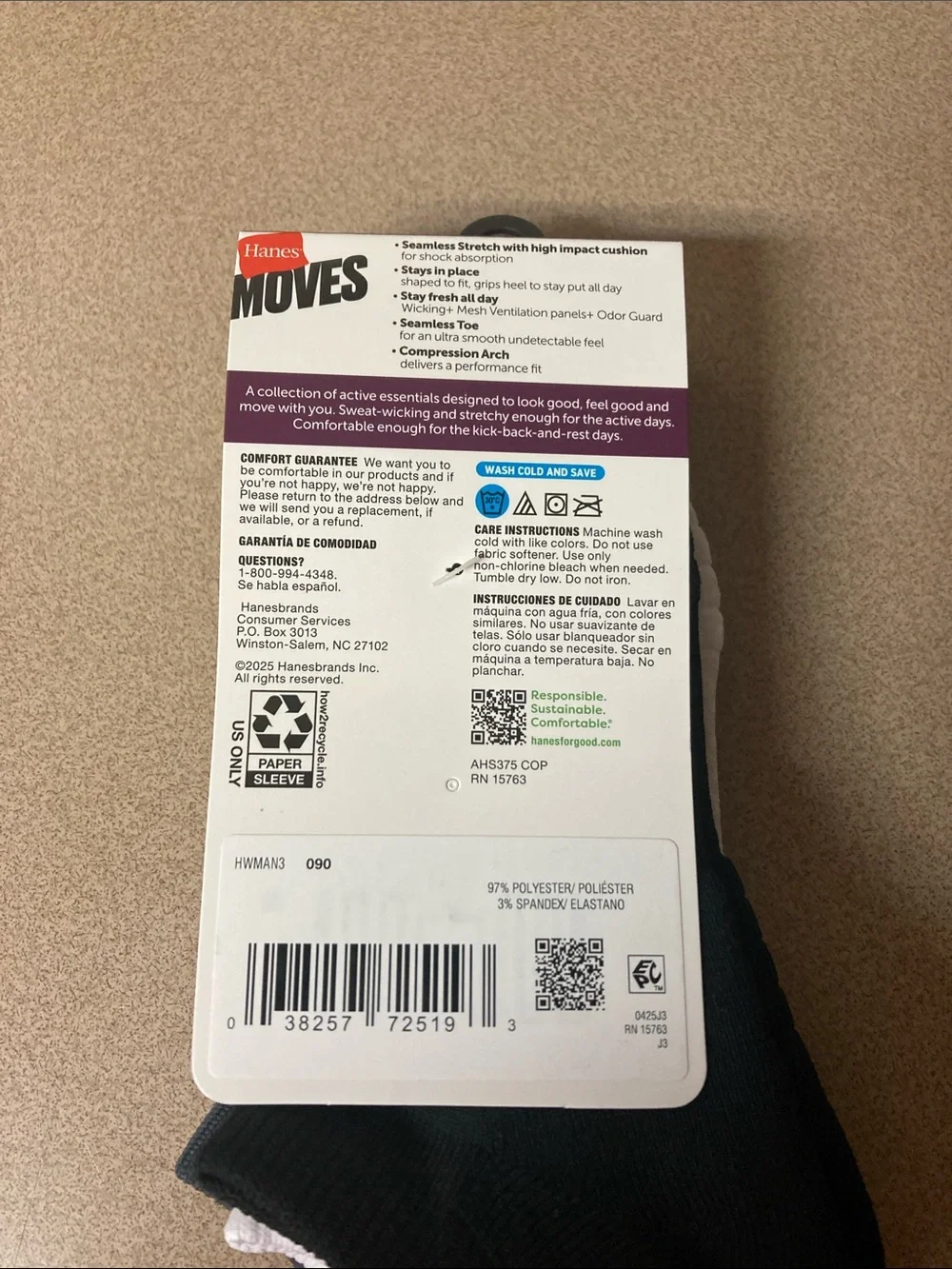 Hanes Moves Impact Zone No-Show Socks - Gray black& White - 3 Pack